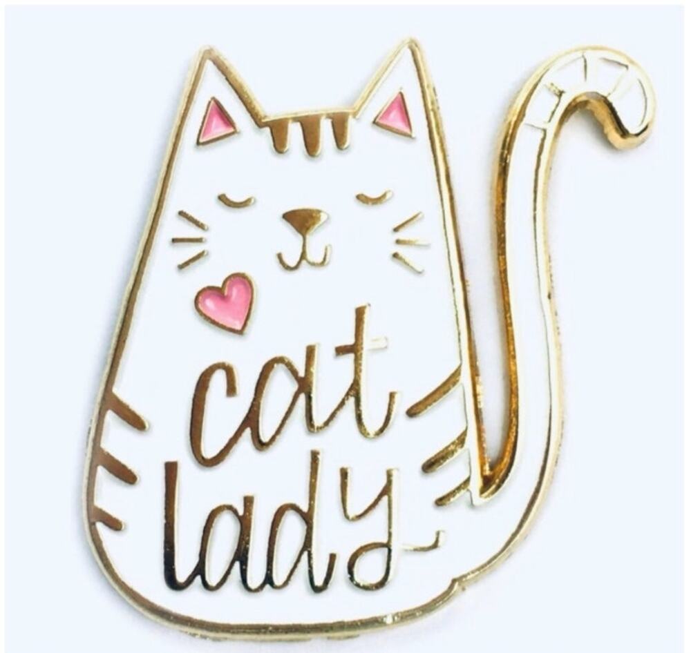 Cat Lady White Enamel Pin NWT